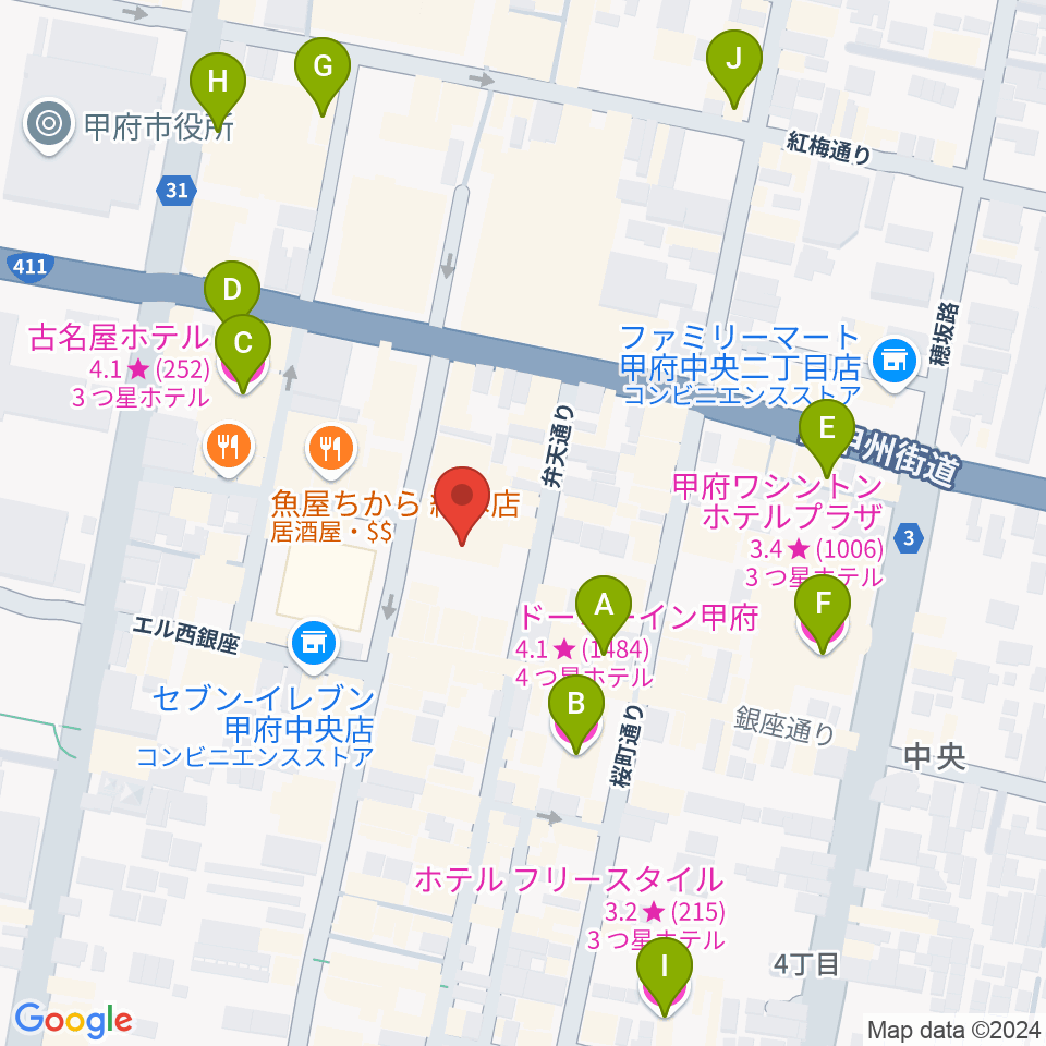 甲府SPACE101周辺のホテル一覧地図