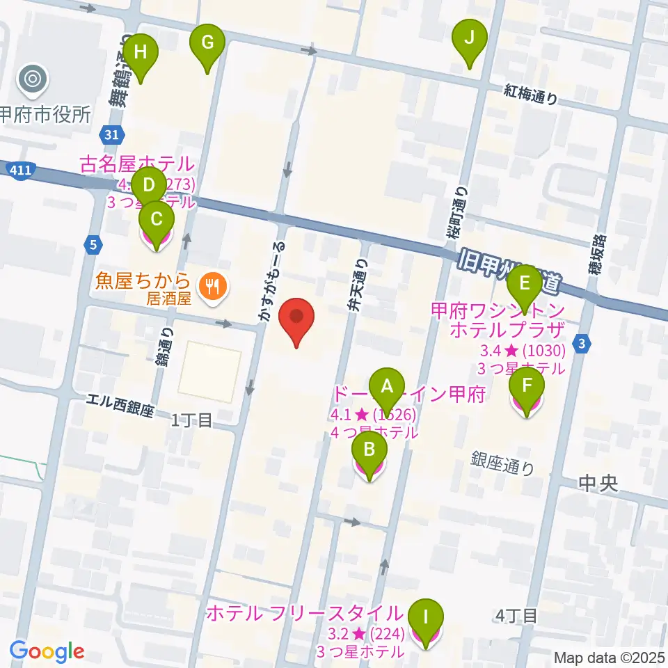 甲府SPACE101周辺のホテル一覧地図