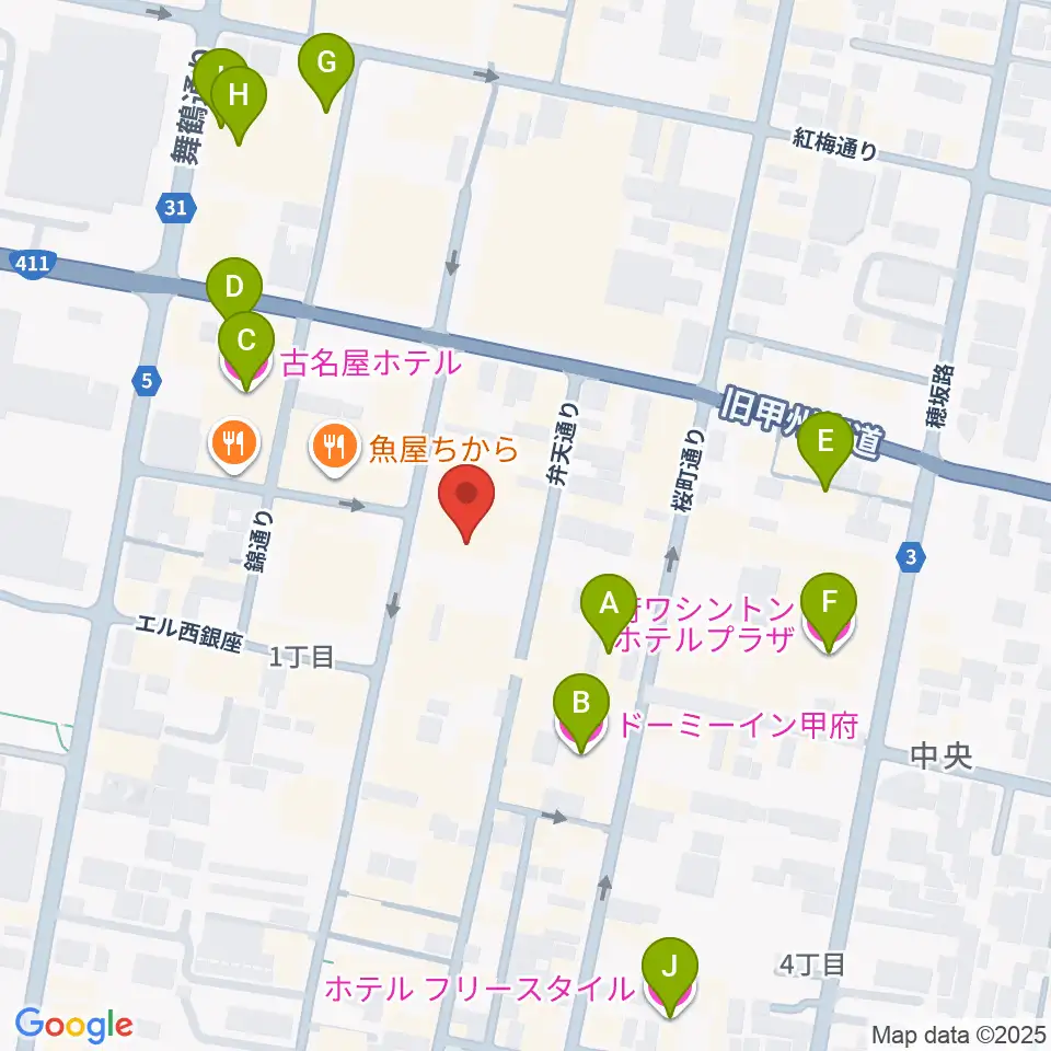 甲府SPACE101周辺のホテル一覧地図
