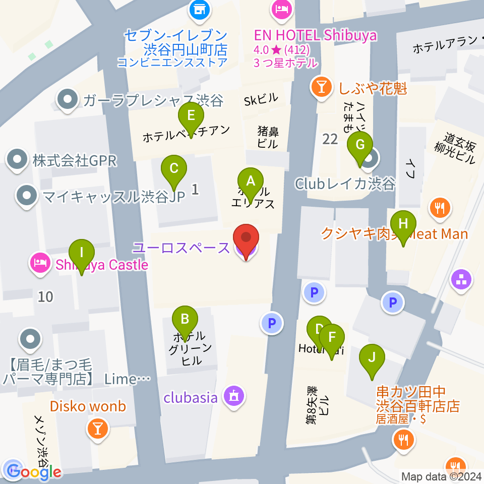 渋谷ユーロスペース周辺のホテル一覧地図