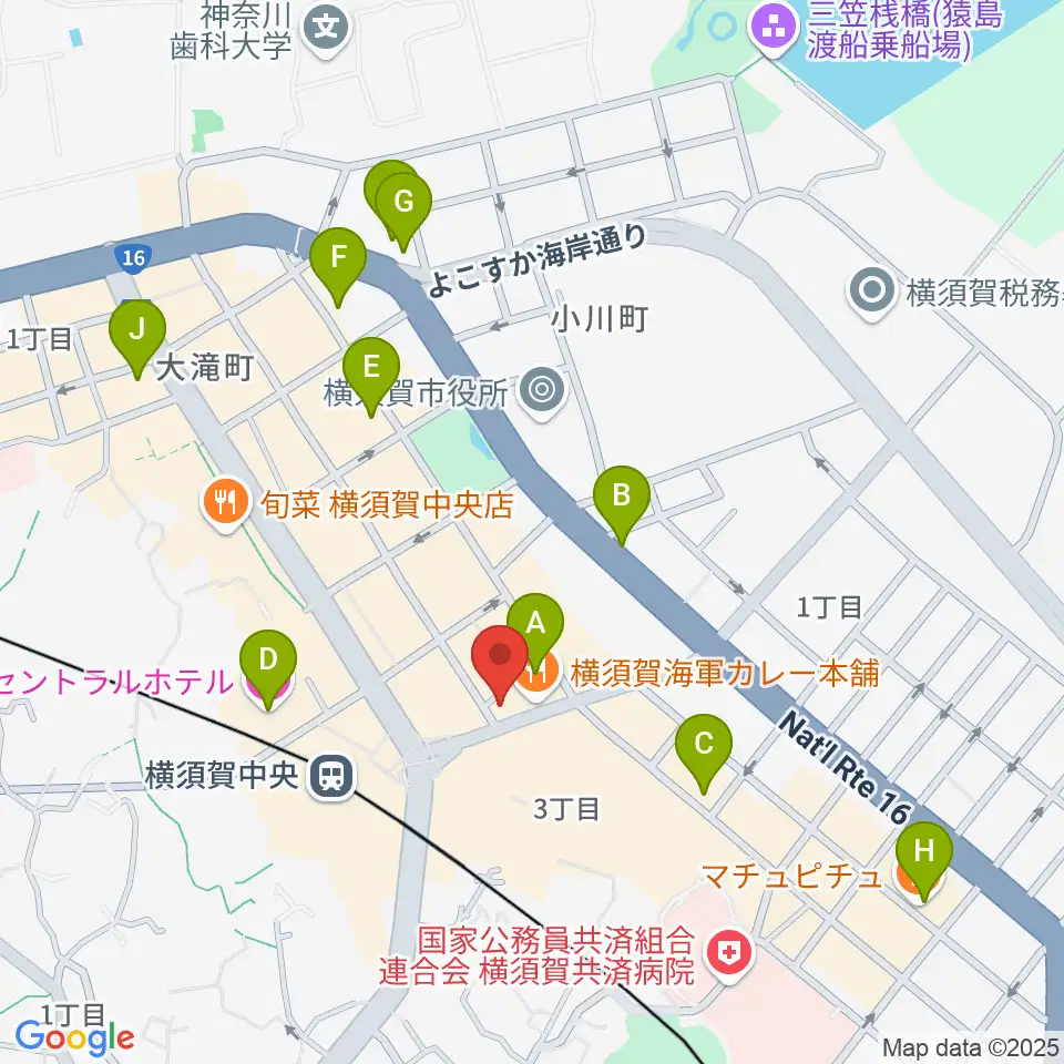 よこすかピアノスタジオ周辺のホテル一覧地図
