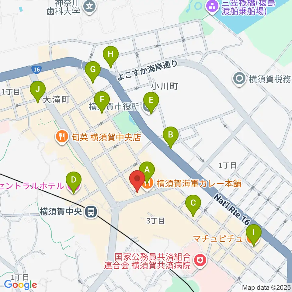 よこすかピアノスタジオ周辺のホテル一覧地図