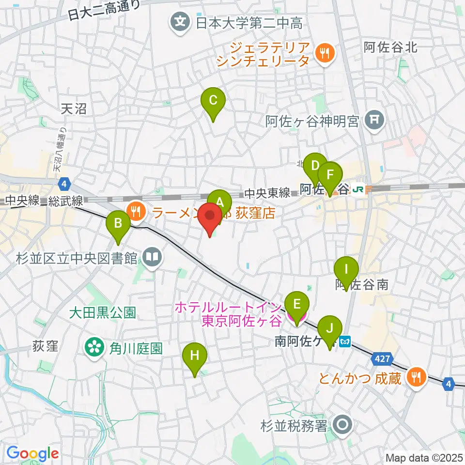 長谷部ギター教室周辺のホテル一覧地図