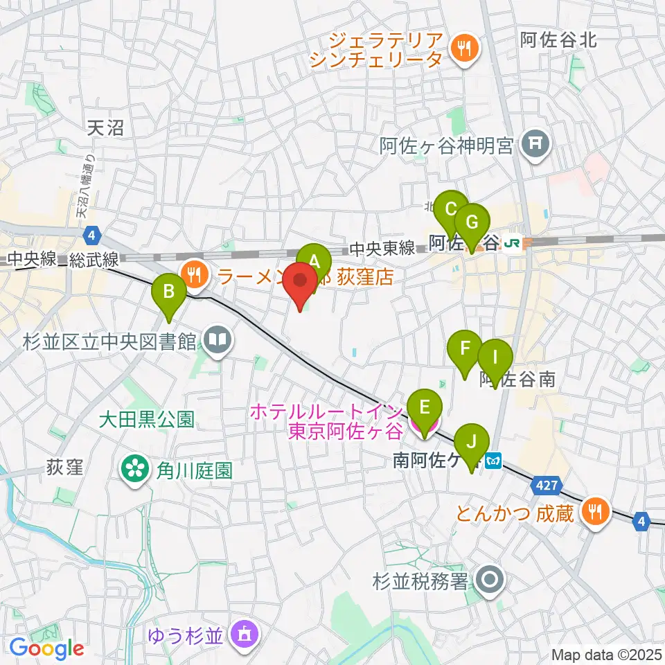 長谷部ギター教室周辺のホテル一覧地図