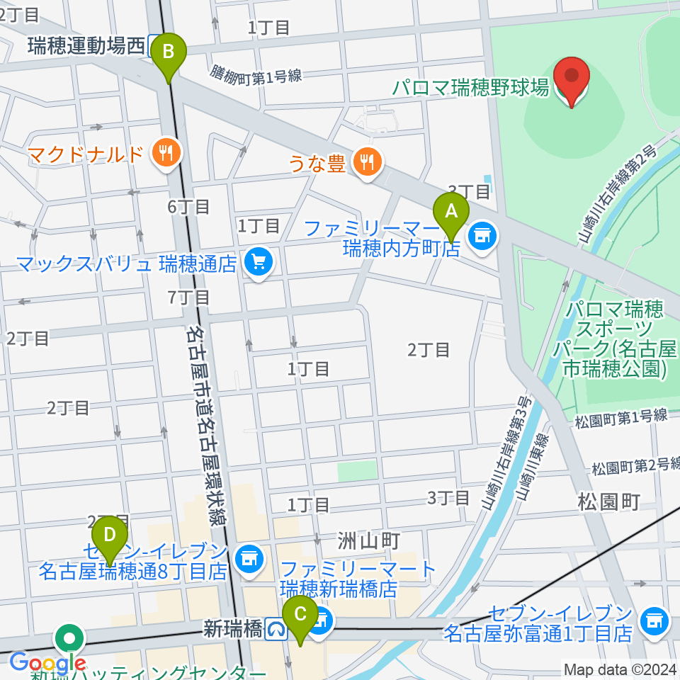 パロマ瑞穂野球場周辺のホテル一覧地図