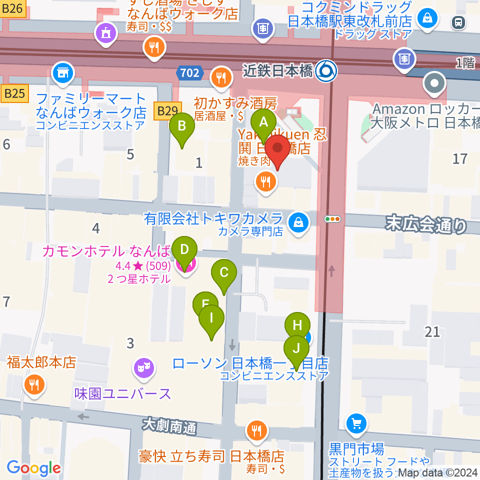 スタジオハイダウェイ日本橋店周辺のホテル一覧地図