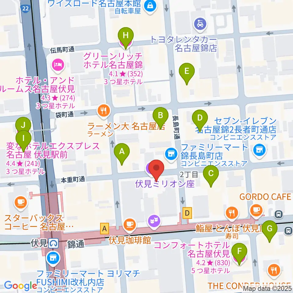 伏見ミリオン座周辺のホテル一覧地図
