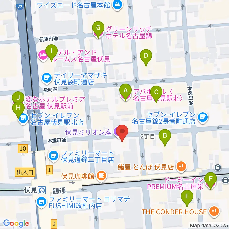 伏見ミリオン座周辺のホテル一覧地図