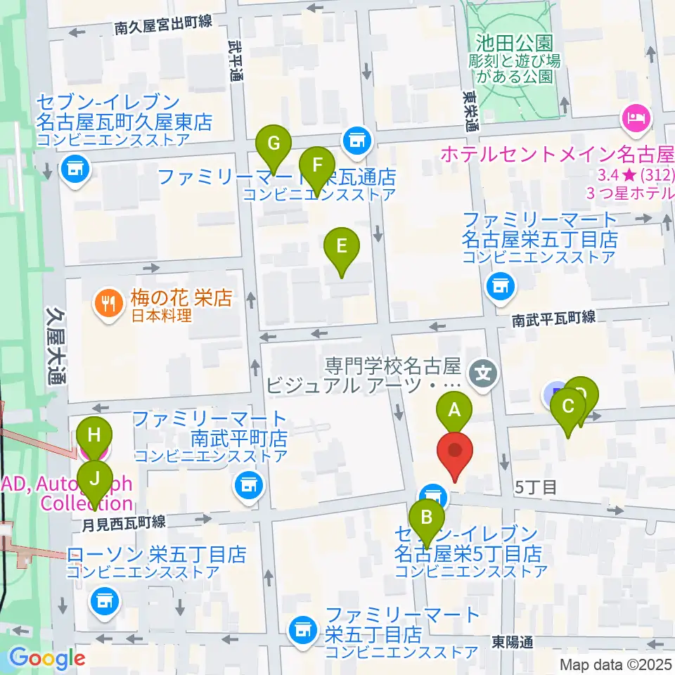 名古屋栄シアターZONE周辺のホテル一覧地図