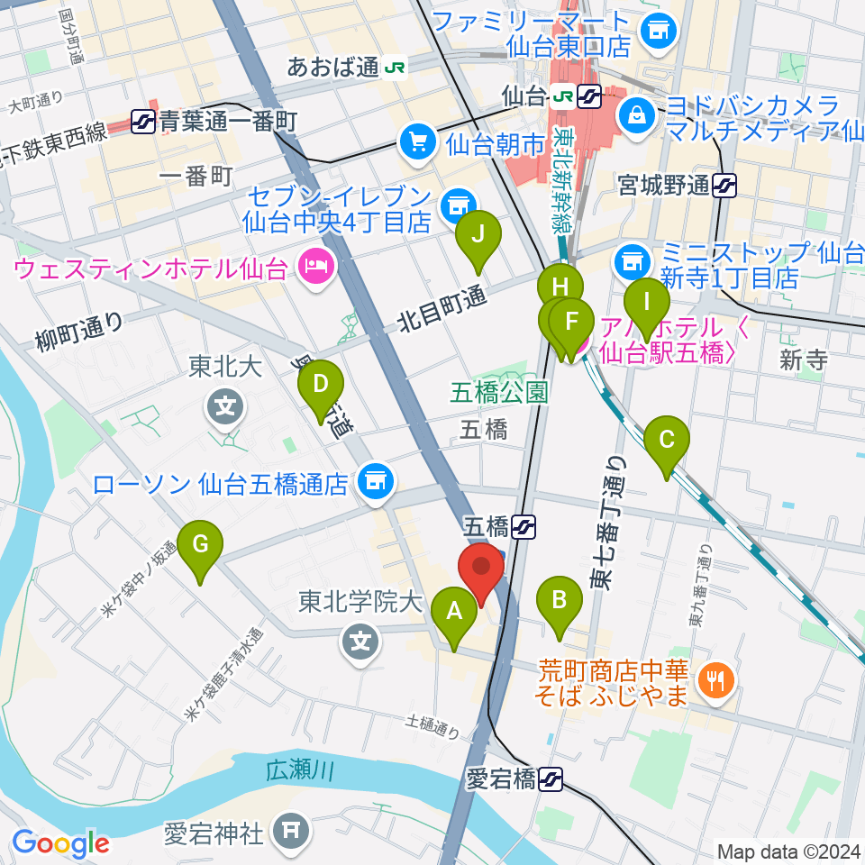 仙台市福祉プラザ周辺のホテル一覧地図