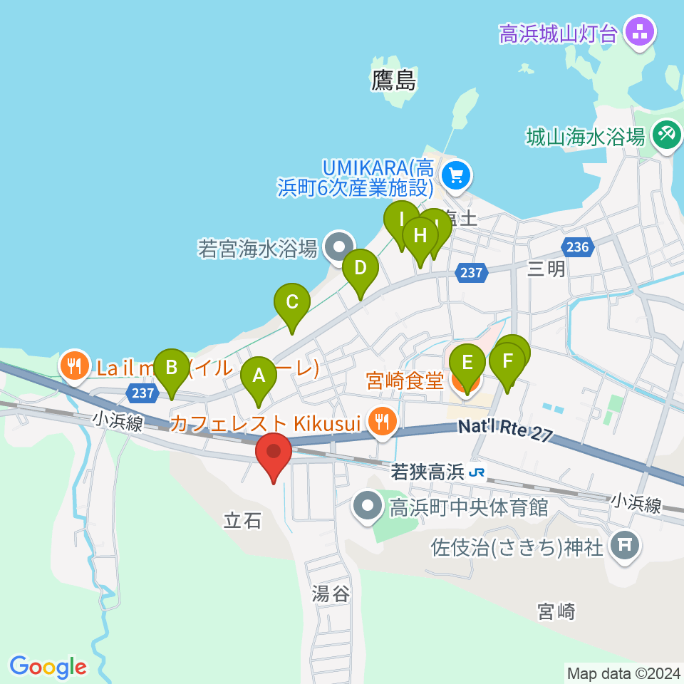 高浜町文化会館周辺のホテル一覧地図