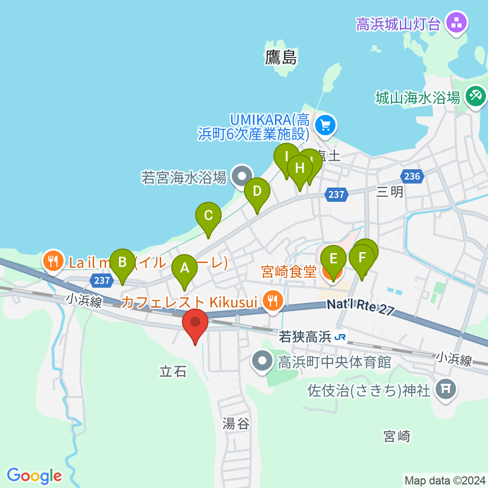 高浜町文化会館周辺のホテル一覧地図