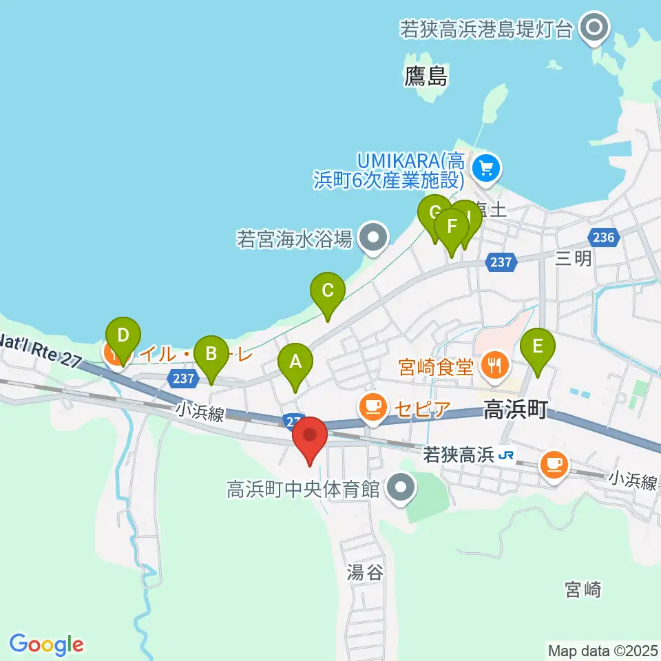 高浜町文化会館周辺のホテル一覧地図