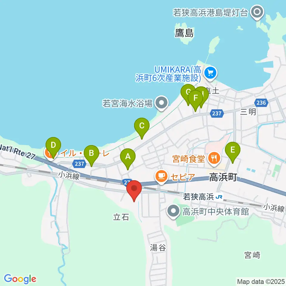 高浜町文化会館周辺のホテル一覧地図