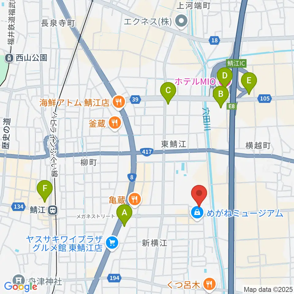 鯖江市文化センター周辺のホテル一覧地図