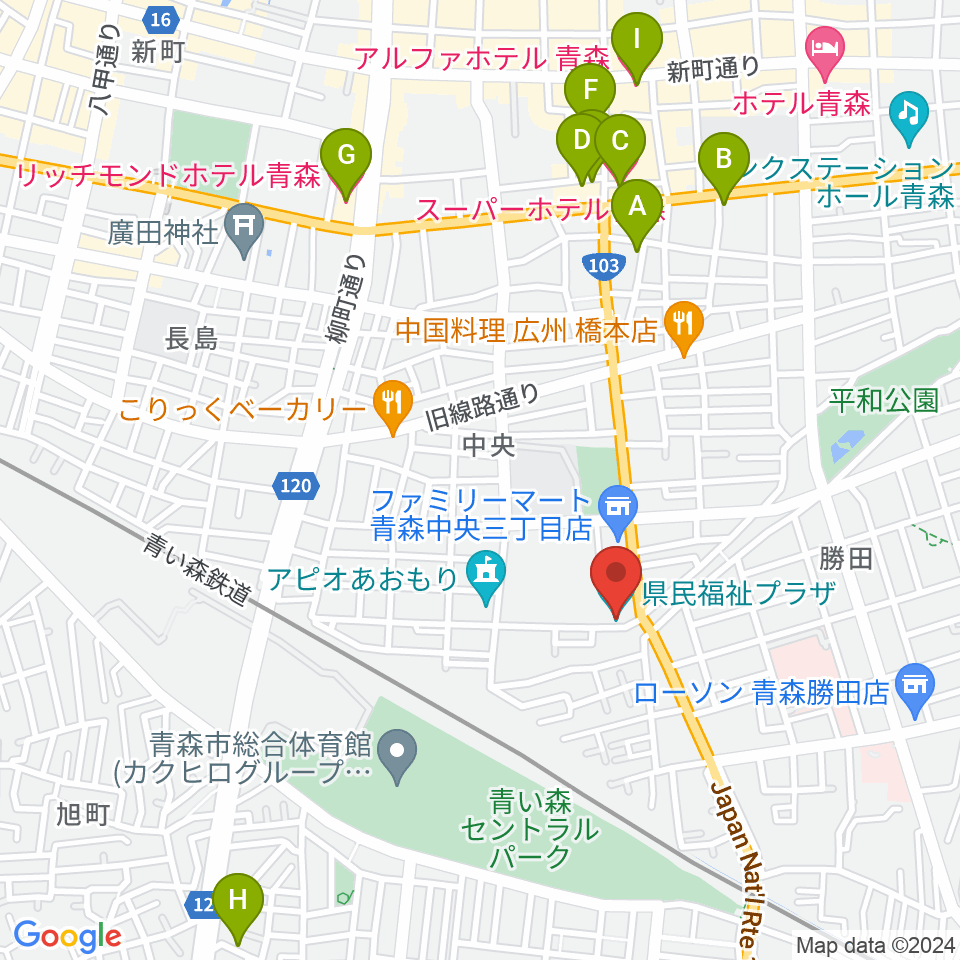 青森県民福祉プラザ周辺のホテル一覧地図
