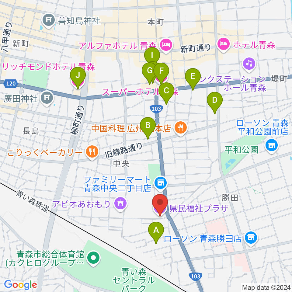 青森県民福祉プラザ周辺のホテル一覧地図