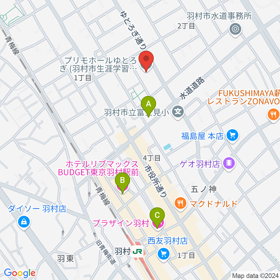 プリモホールゆとろぎ周辺のホテル一覧地図