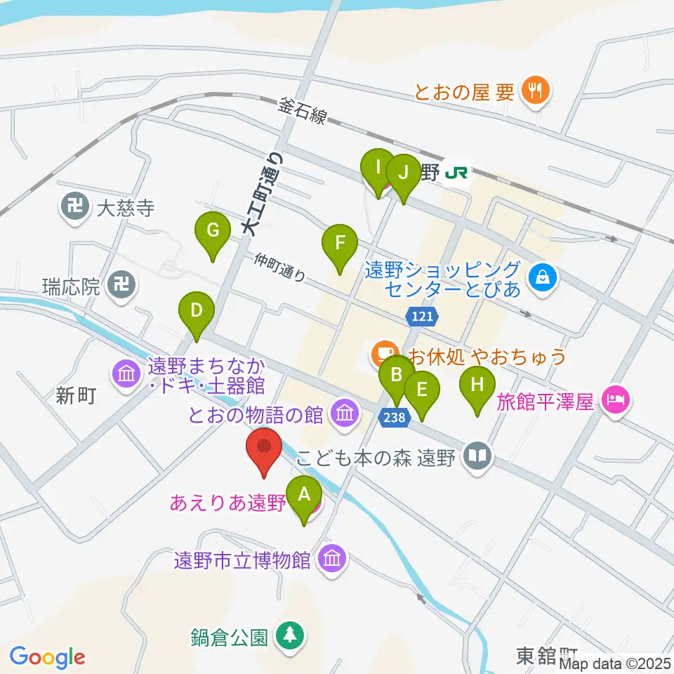 遠野市民センター周辺のホテル一覧地図