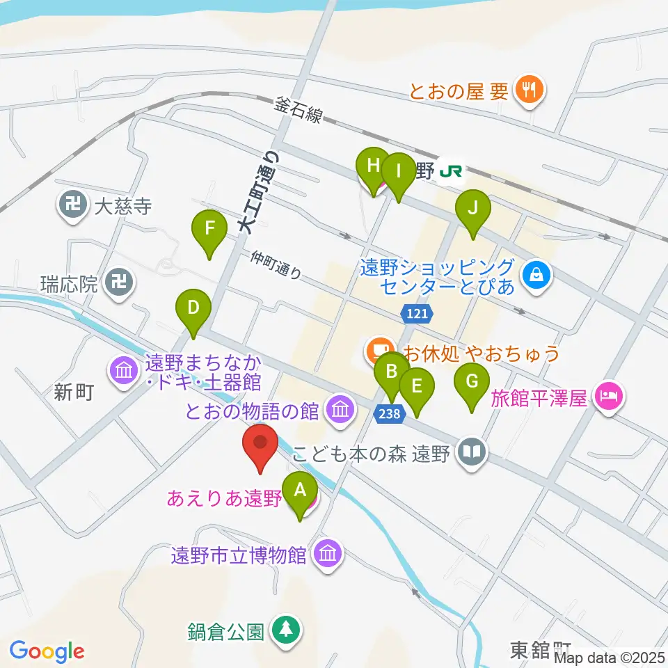 遠野市民センター周辺のホテル一覧地図