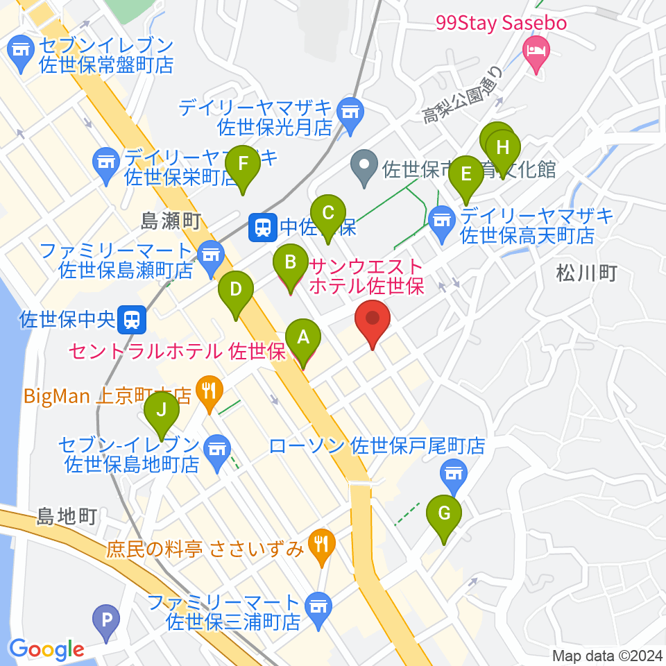 佐世保カイセンズ周辺のホテル一覧地図