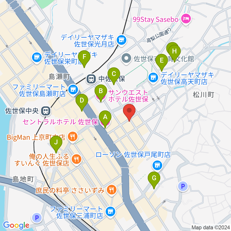 佐世保カイセンズ周辺のホテル一覧地図