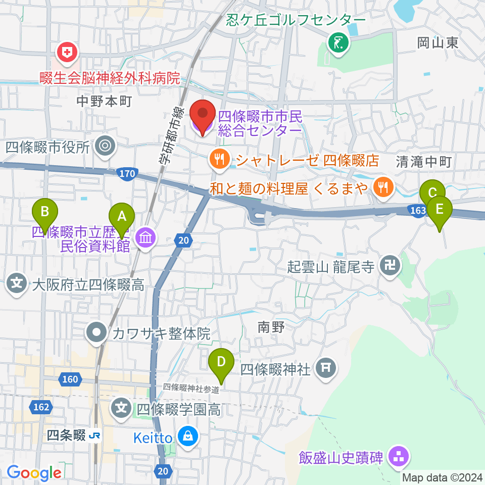 四條畷市市民総合センター周辺のホテル一覧地図