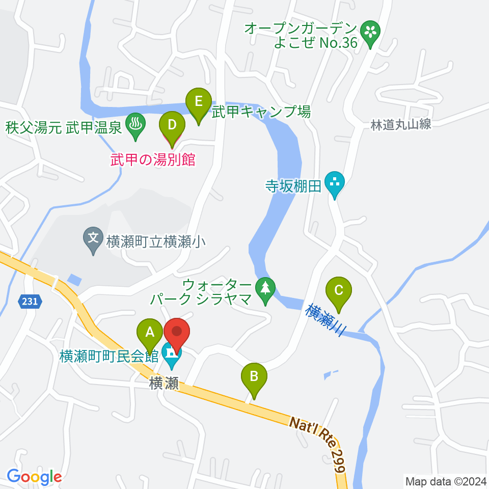 横瀬町町民会館（かわせみ会館）周辺のホテル一覧地図