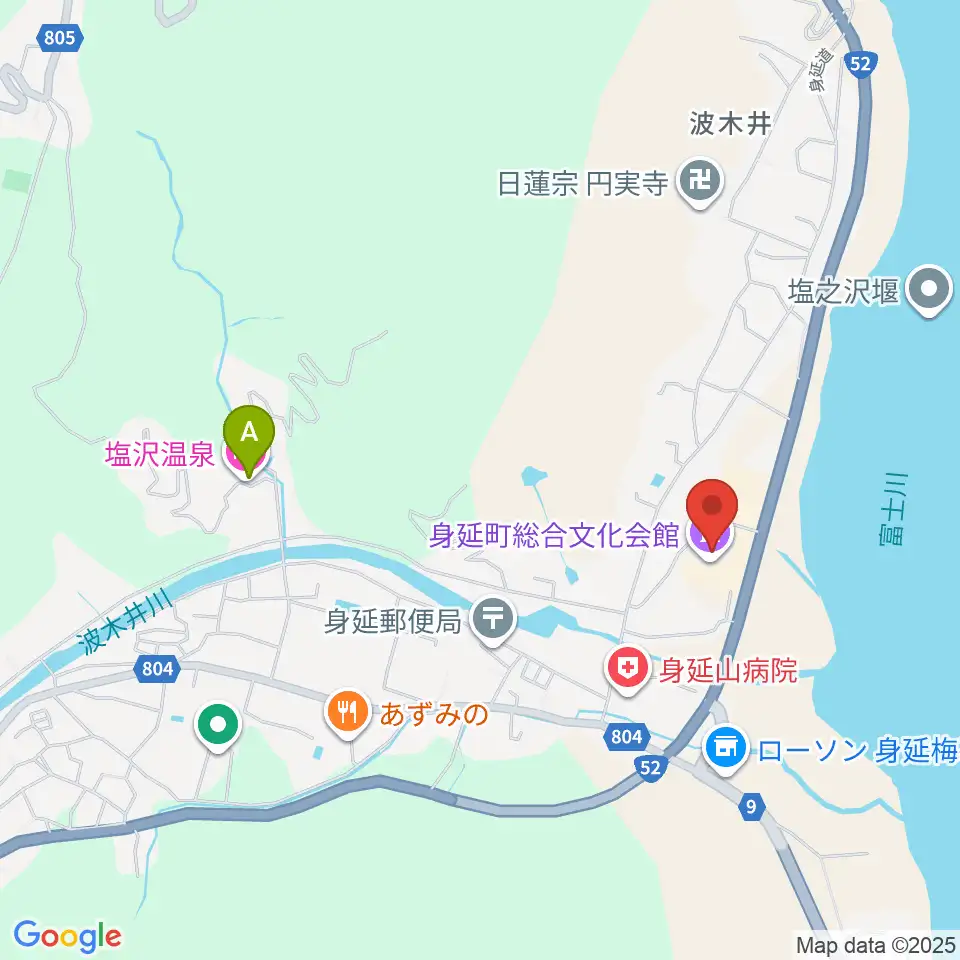 身延町総合文化会館周辺のホテル一覧地図
