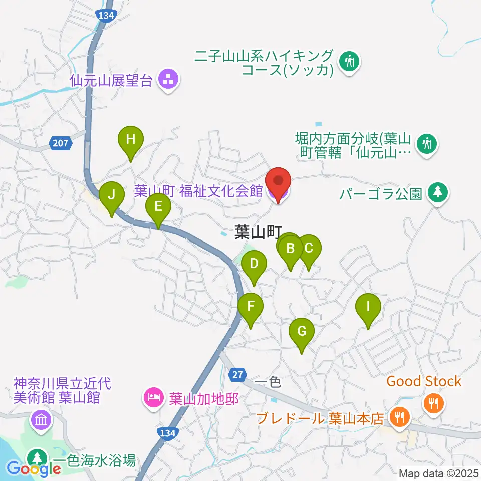葉山町福祉文化会館周辺のホテル一覧地図