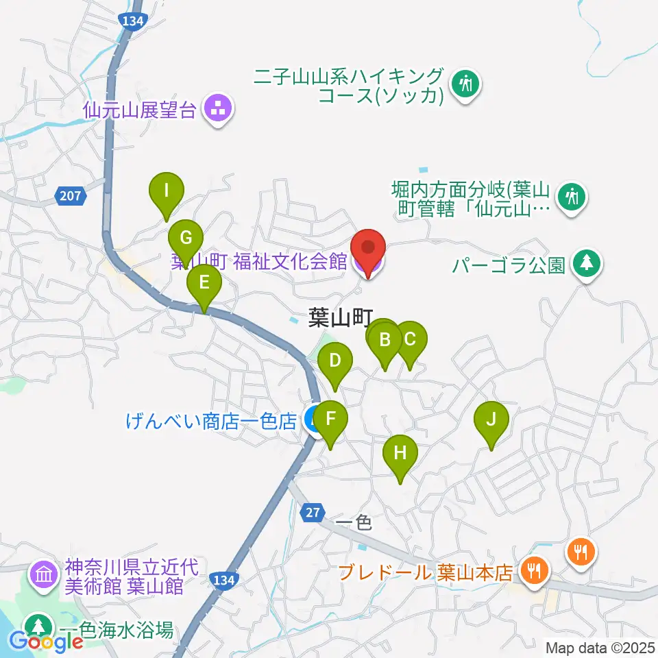 葉山町福祉文化会館周辺のホテル一覧地図