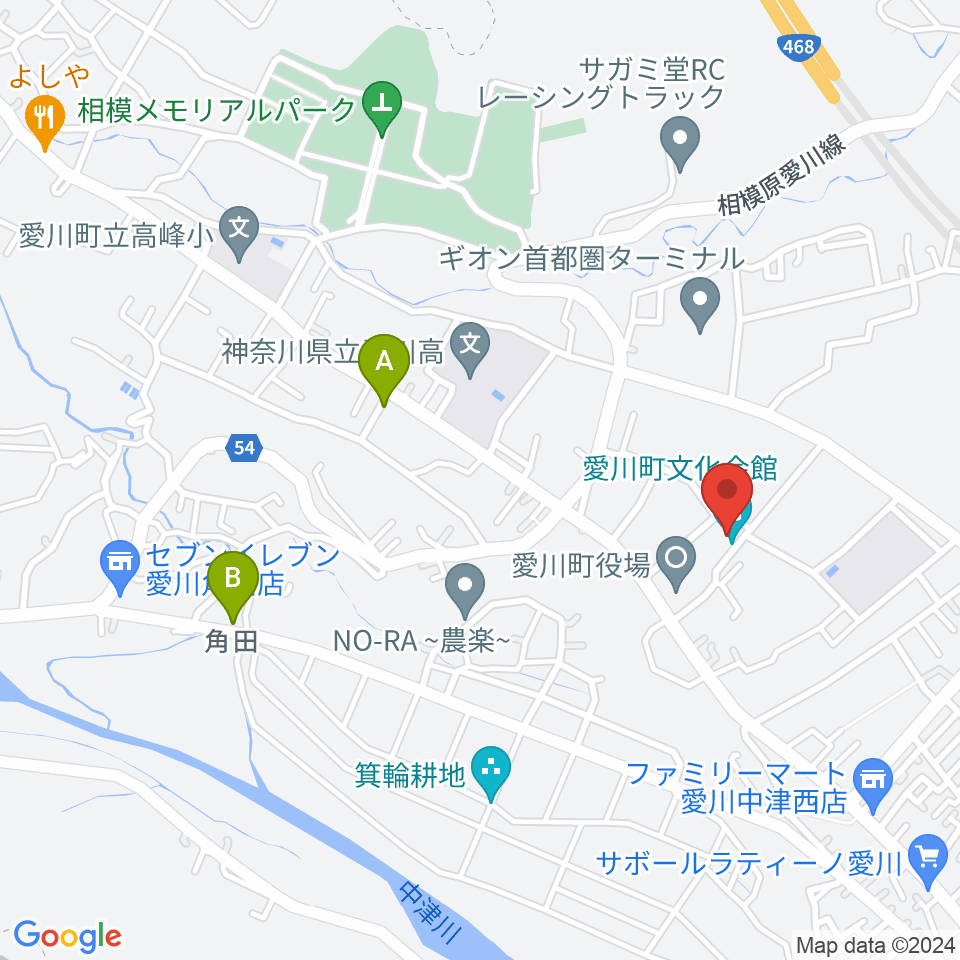 愛川町文化会館周辺のホテル一覧地図