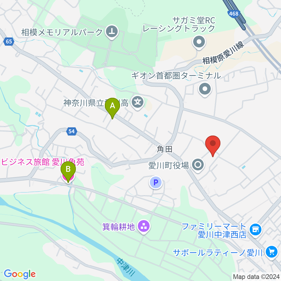 愛川町文化会館周辺のホテル一覧地図