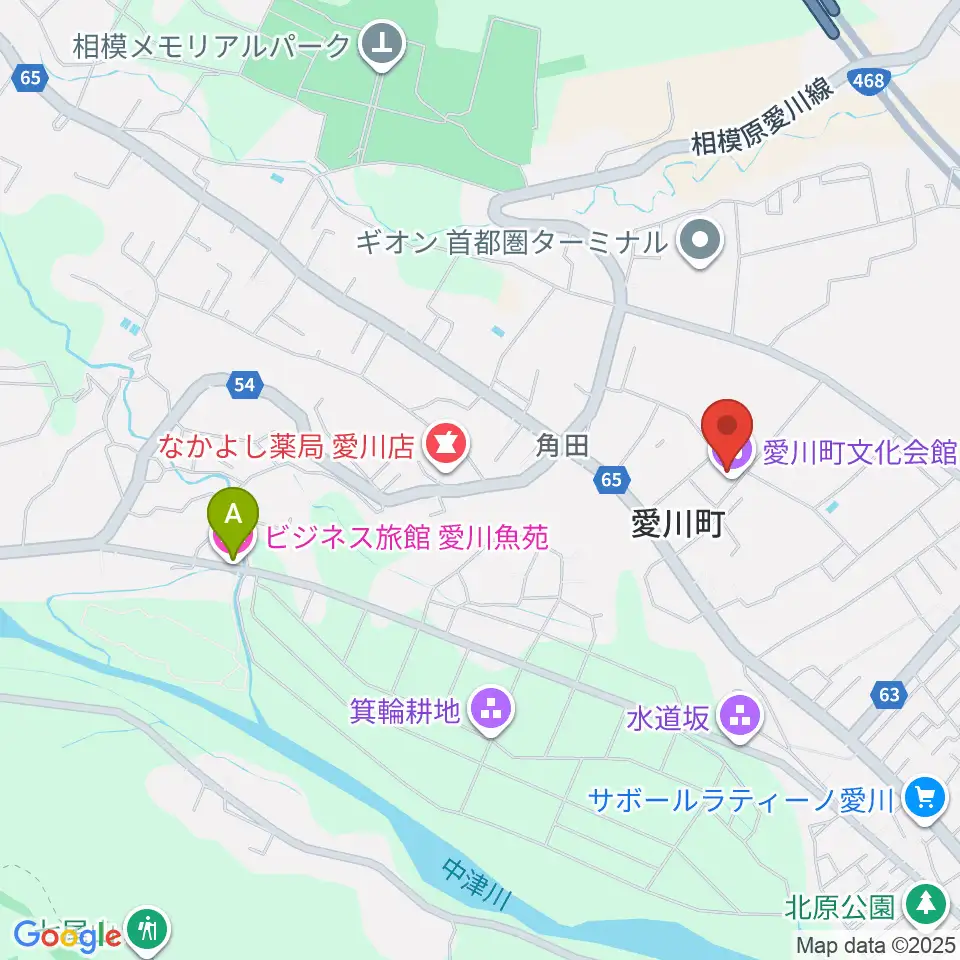 愛川町文化会館周辺のホテル一覧地図