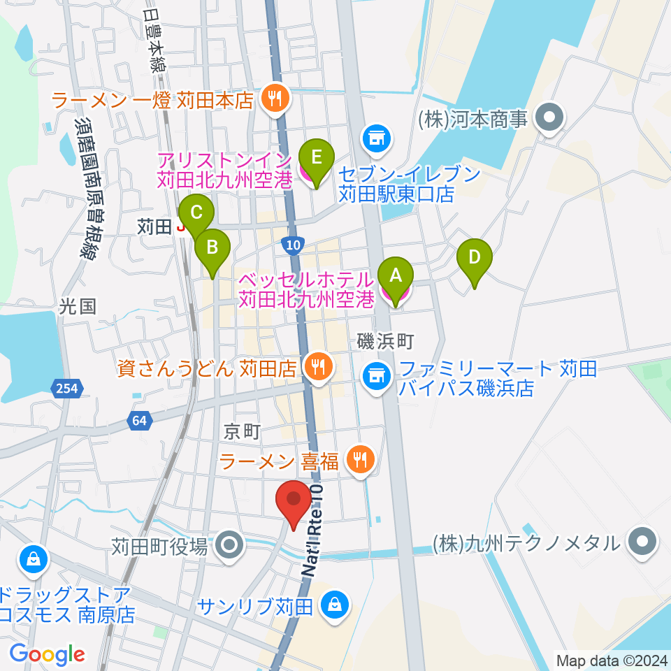 苅田町立中央公民館周辺のホテル一覧地図