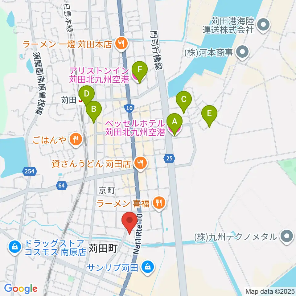 苅田町立中央公民館周辺のホテル一覧地図