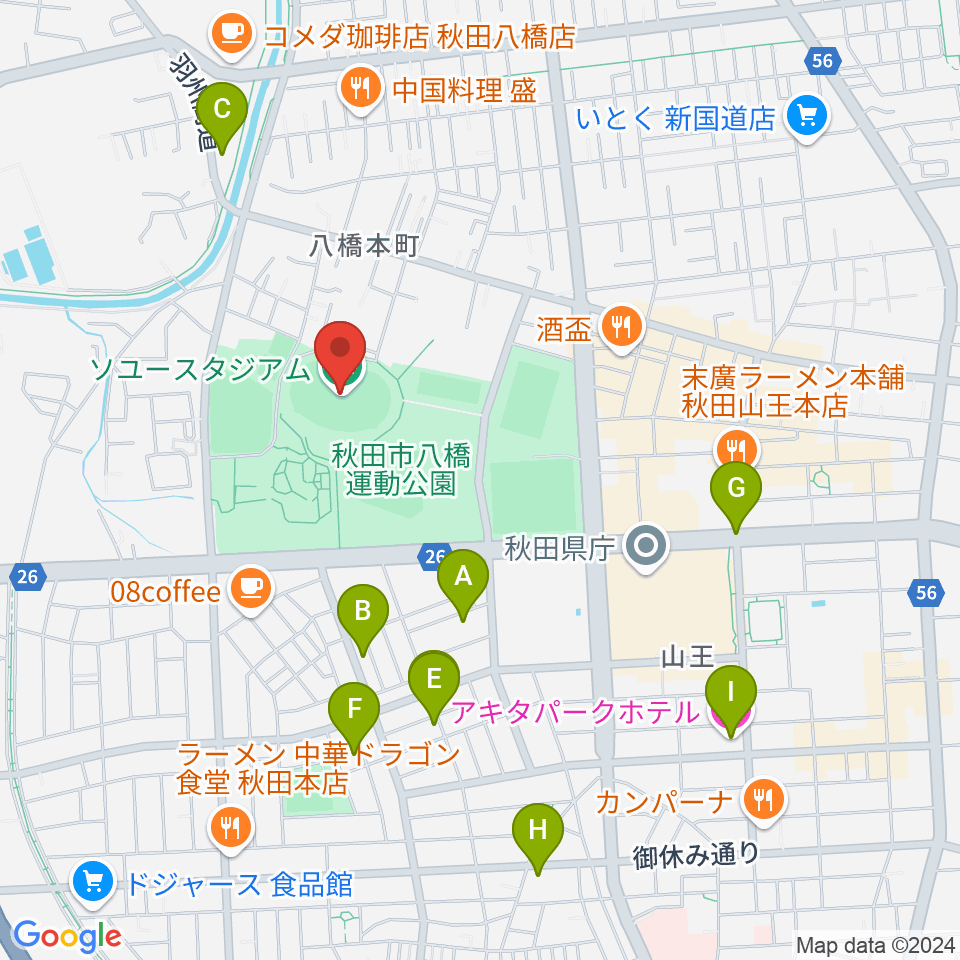 ソユースタジアム周辺のホテル一覧地図