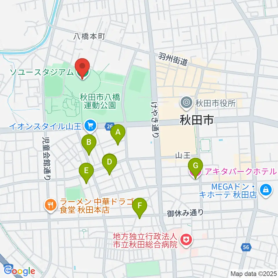 ソユースタジアム周辺のホテル一覧地図