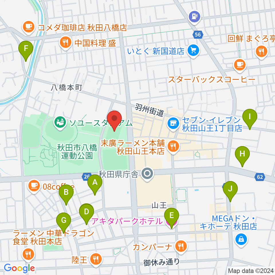 秋田スポーツPLUS・ASPスタジアム周辺のホテル一覧地図