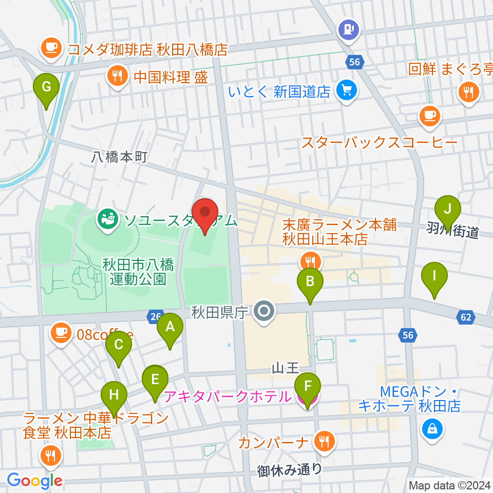 秋田スポーツPLUS・ASPスタジアム周辺のホテル一覧地図