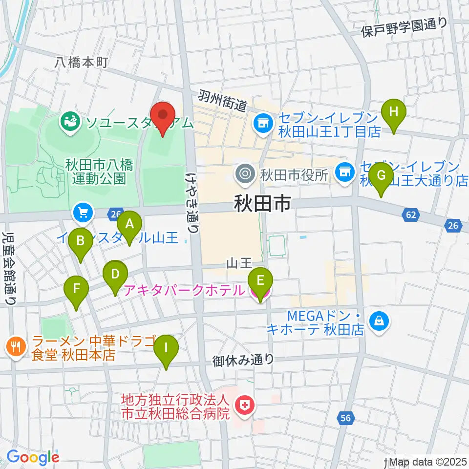 秋田スポーツPLUS・ASPスタジアム周辺のホテル一覧地図
