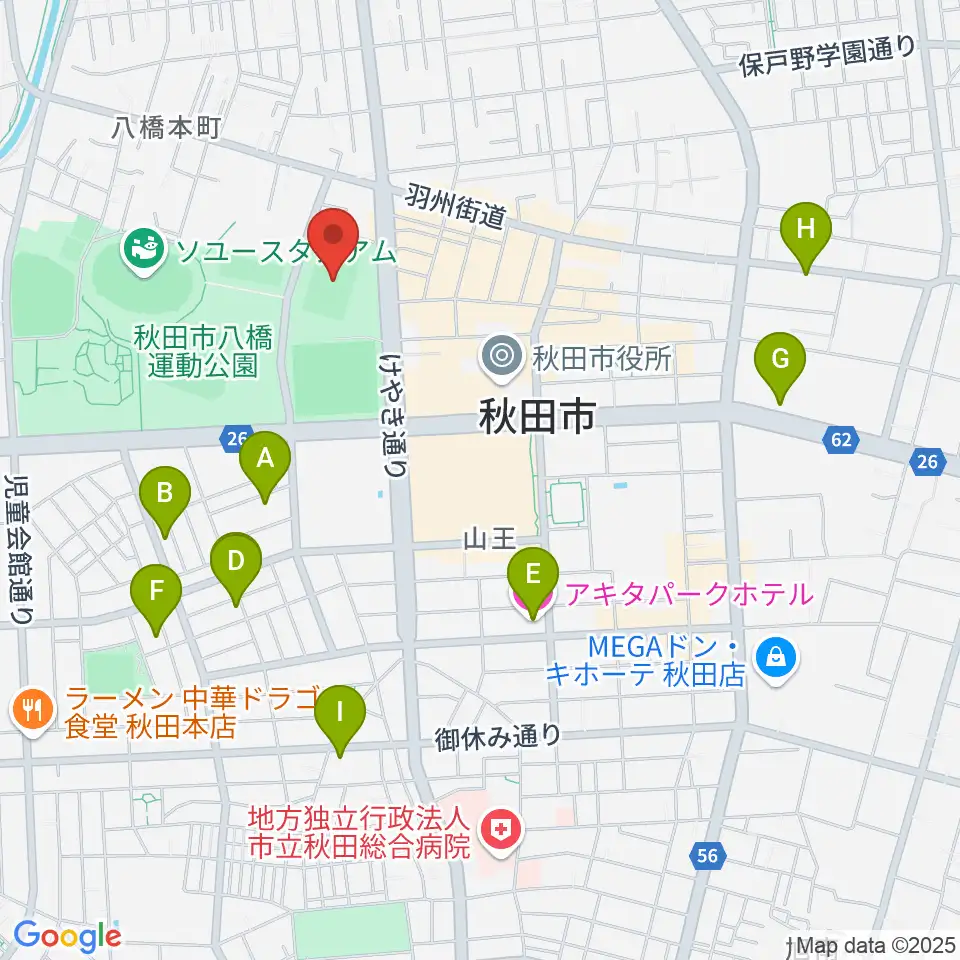 秋田スポーツPLUS・ASPスタジアム周辺のホテル一覧地図