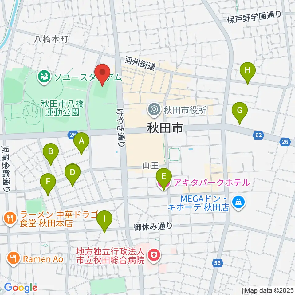 秋田スポーツPLUS・ASPスタジアム周辺のホテル一覧地図