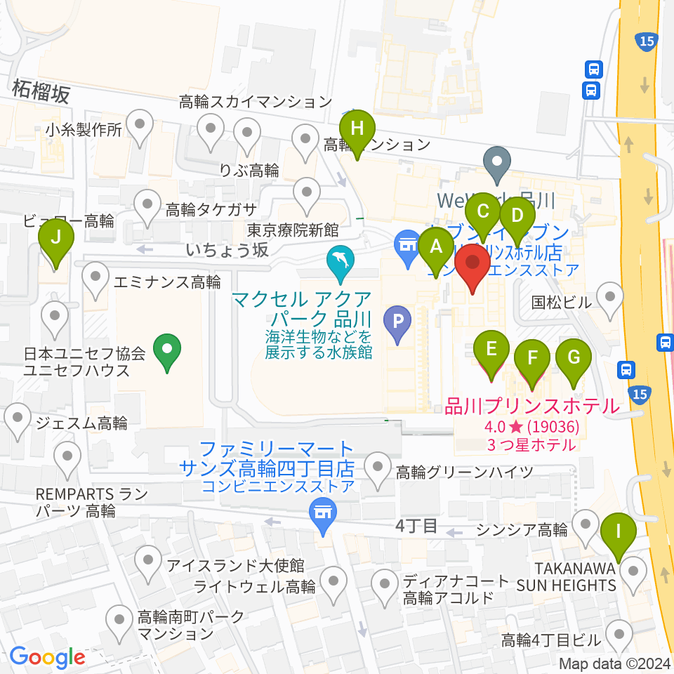 品川プリンスホテル クラブeX周辺のホテル一覧地図