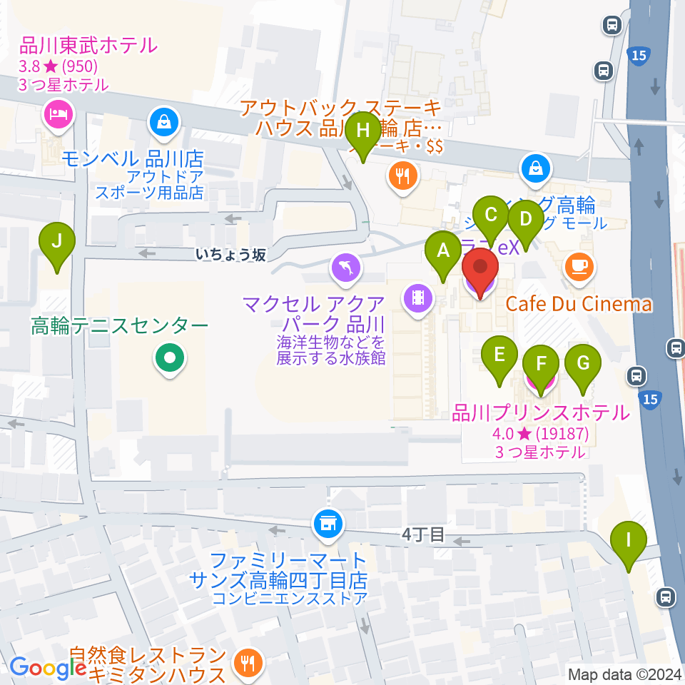 品川プリンスホテル クラブeX周辺のホテル一覧地図