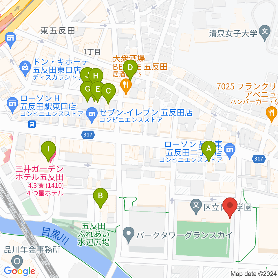 品川区立総合体育館周辺のホテル一覧地図