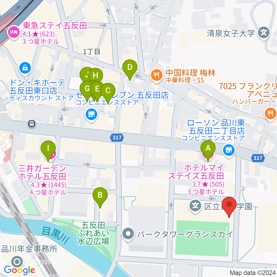 品川区立総合体育館周辺のホテル一覧地図