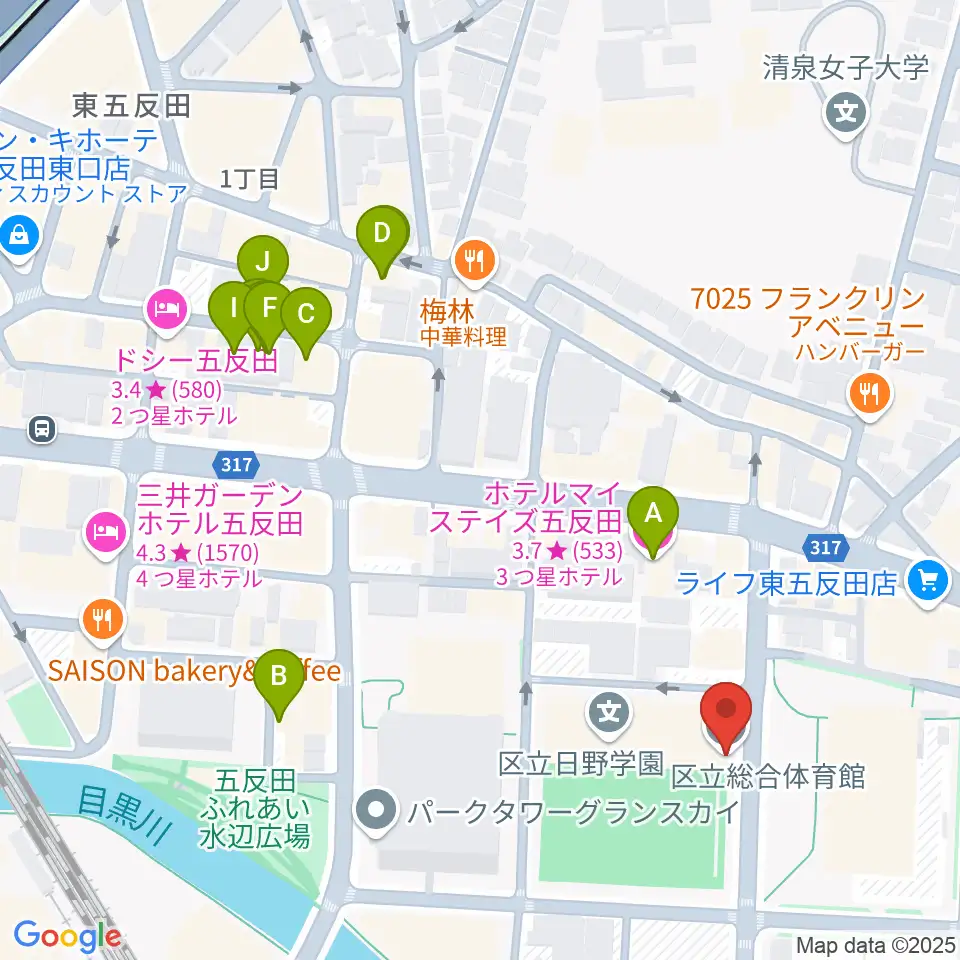 品川区立総合体育館周辺のホテル一覧地図