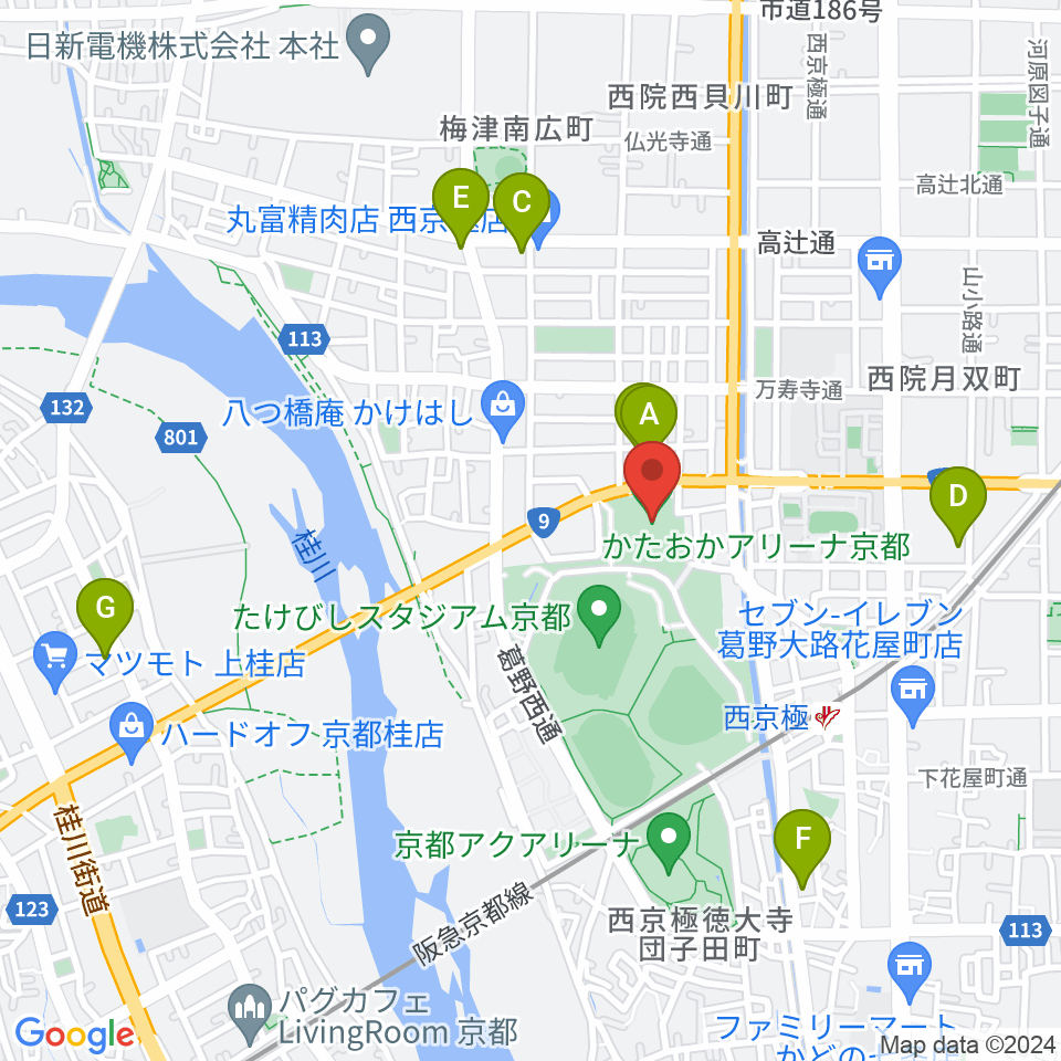 かたおかアリーナ京都周辺のホテル一覧地図