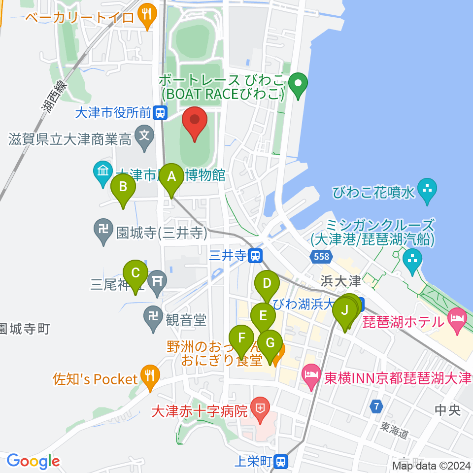 皇子山陸上競技場周辺のホテル一覧地図